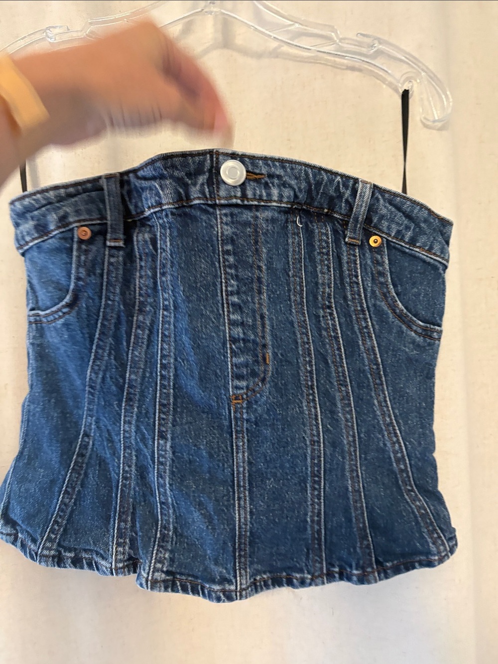 H&M Dark Blue Denim Strapless Corset Top